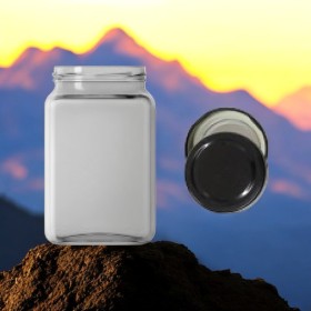 1600 Cc. Kare Cam Kavanoz -SİYAH Kapaklı-12 Lİ PAKETTE
