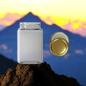 1600 Cc. Kare Cam Kavanoz -GOLD Kapaklı-12 Lİ PAKETTE