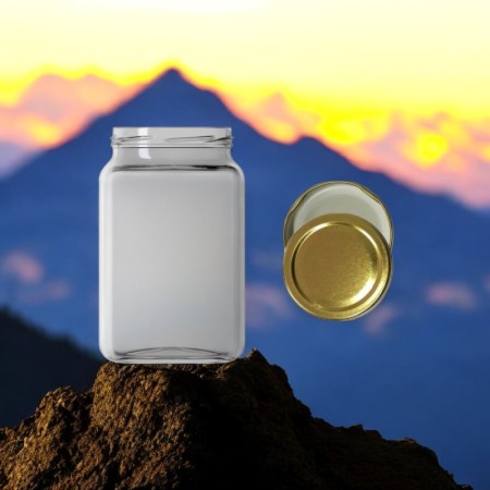 1600 Cc. Kare Cam Kavanoz - Gold Kapaklı