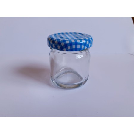 40 Cc. Cam Kavanoz - Mavi Ekose  Kapaklı - 105 Lİ Paket