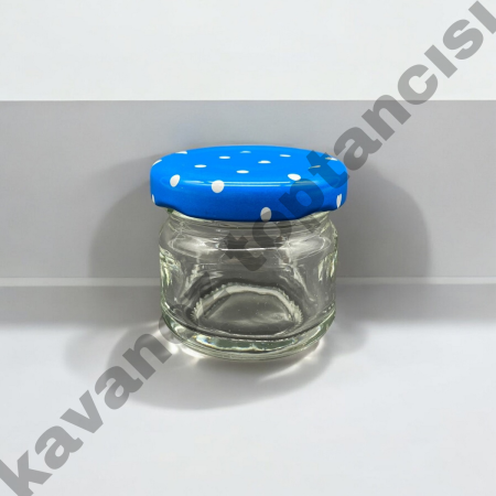 29 Cc. Cam Kavanoz - mavi KALP Puantiye Kapaklı - 220 Li