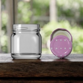 40 Cc. Cam Kavanoz - Pembe Puantiye Kapaklı-315 Lİ PAKETTE