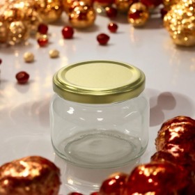 400 cc Gold Kapaklı Basık Cam Kavanoz-65 Lİ PAKETTE