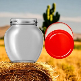 370 CC YUMURTA TİPİ CAM KAVANOZ KIRMIZI KAPAKLI-48 Lİ PAKETTE